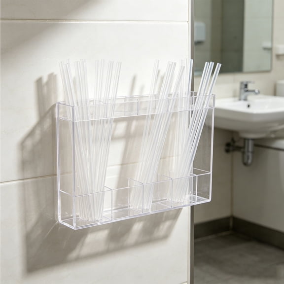 Clear Acrylic Storage Box for Straws, Countertop Straw Holder Dispenser for Kitchen Coffee Bar, Multi-Purpose Transparent Straw Organizer for Home or Office Use