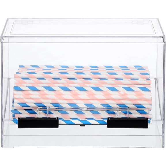 Clear Acrylic Straw Dispenser Box 9X6.7X4.3 Inches Press Type Straw Organizer for Countertop Use in Restaurants Cafes and Snack Bars with Non-Slip Base