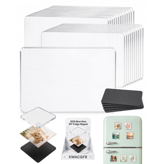 Clear Acrylic Sublimation Fridge Magnet Blanks, Square Round Rectangle Blank Magnets with Magnetic Backs, DIY Custom Photo Refrigerator Magnets for Craft Home Decor Holiday Gifts