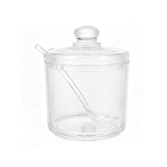 Clear Acrylic Sugar Bowl, Durable Reusable Seasoning Box Condiment Pots with Spoon and Lid, Sugar Spice Salt Herbs Condiments Canister for Home Kitchen, Coffee Bar, Restaurant, 1Pc(Clear2,3.7x3.5")