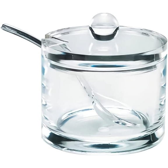 Clear Acrylic Sugar Bowl With Lid And Spoon For Coffee Bar Accessories, Cereal Bowls, Tea, Kitchen Countertop Canisters & Baking - 8 oz Container Jar Dispenser Holder - Dishwasher Safe