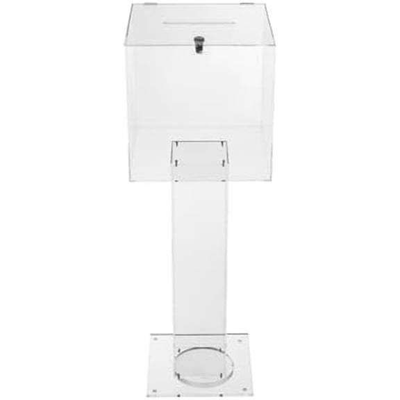 Clear Acrylic Suggestion Box Job Box with Lock and Key, 12"x12"x34.2" Large Floor Standing Tithing Box Acrylic Donation Box Donation & Ballot Storage Container for Voting, Raffle Box,Tip Jar$$Office