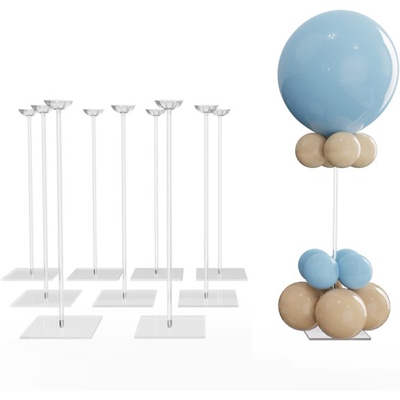 Clear Acrylic Tabletop Balloon Stand Kit, 23.6 Inch 10 Pack Balloon Stick Holder with Base for Centerpiece Party Decoration (Balloons Not Included)