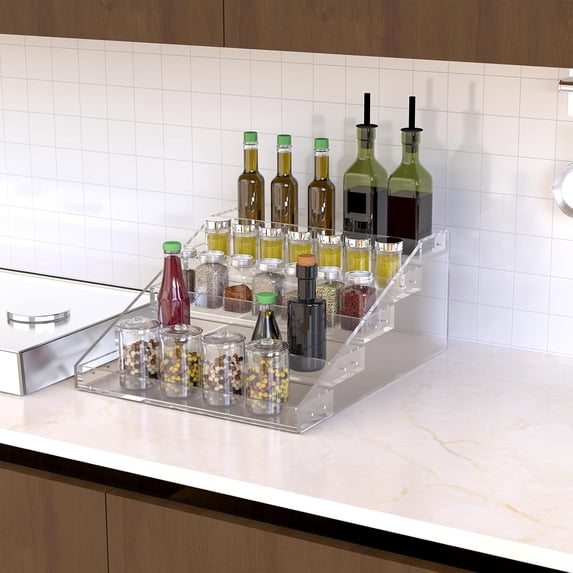 Clear Acrylic Tiered Spice Rack, 5 Tier Vertical Organizer for Kitchen ...