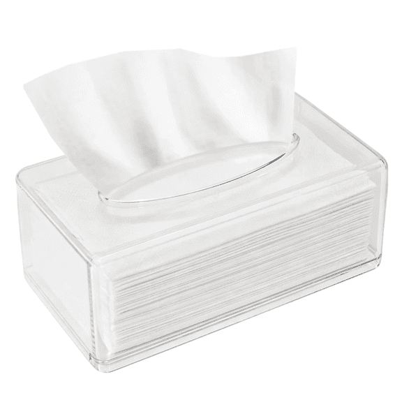 Clear Acrylic Tissue Box Cover, Rectangle Tissue Box Holder for Bathroom Kitchen Laundry Room Office, Machine Washable