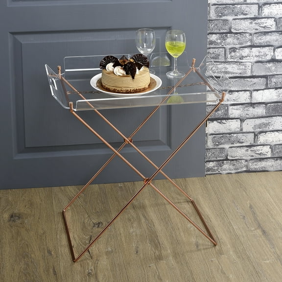 Clear Acrylic Tray Table with Copper Cross Sled Base