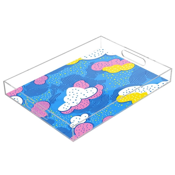 Clear Acrylic Tray Water Cup Tray Teacup Jewelry Storage Tray for Serving and Home Decor Abstract Cloud Pattern