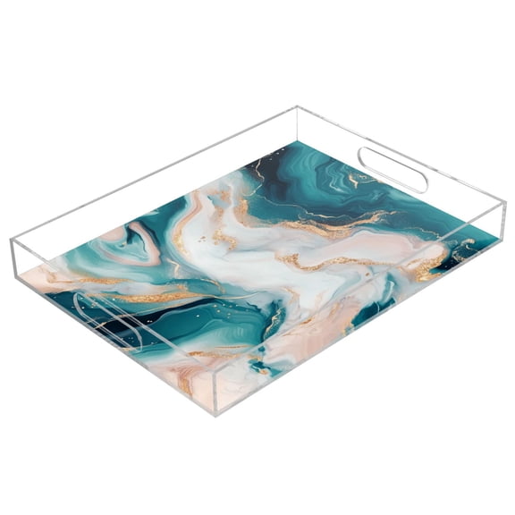 Clear Acrylic Tray Water Cup Tray Teacup Jewelry Storage Tray for Serving and Home Decor Abstract Marble Pattern