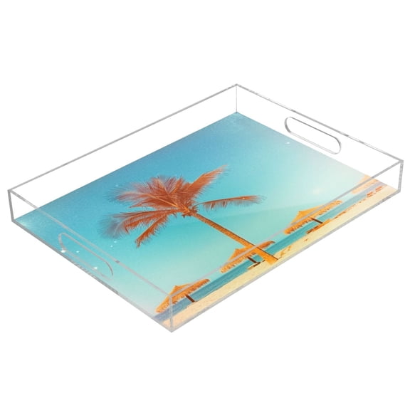 Clear Acrylic Tray Water Cup Tray Teacup Jewelry Storage Tray for Serving and Home Decor Beach View