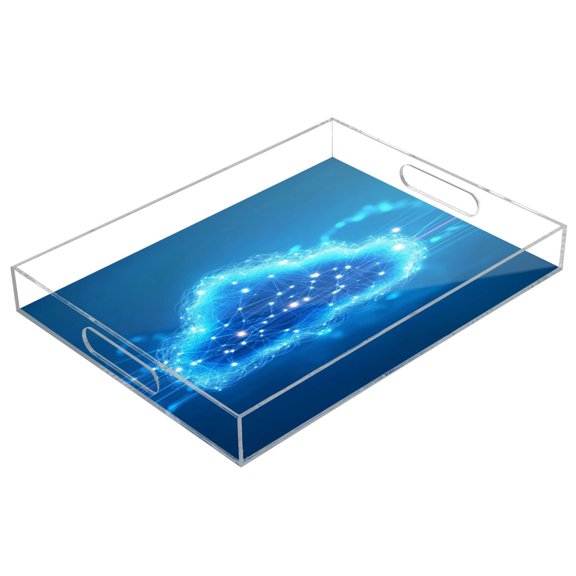 Clear Acrylic Tray Water Cup Tray Teacup Jewelry Storage Tray for Serving and Home Decor Blue Cloud with Glowing Lights