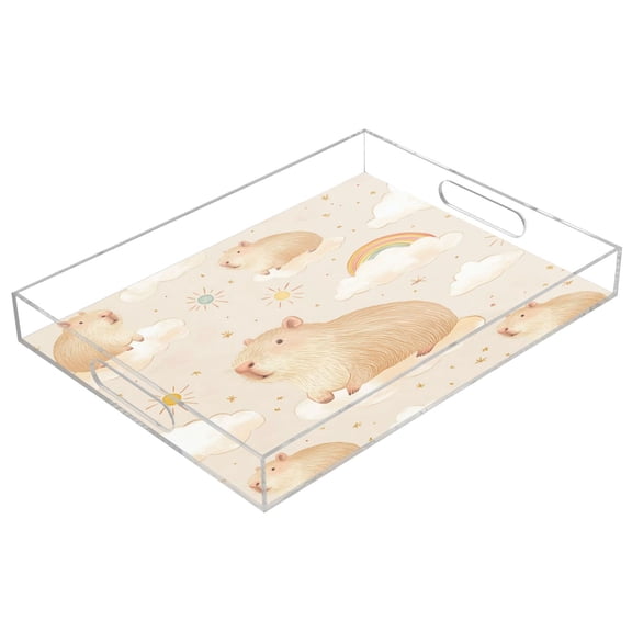 Clear Acrylic Tray Water Cup Tray Teacup Jewelry Storage Tray for Serving and Home Decor Capybara Pattern