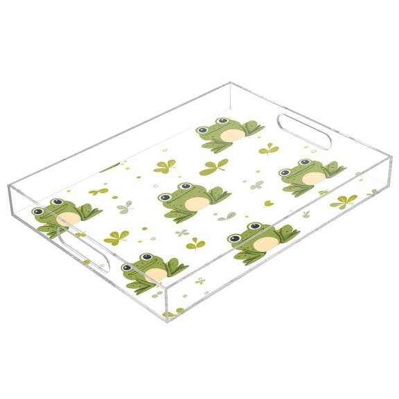 Clear Acrylic Tray Water Cup Tray Teacup Jewelry Storage Tray for Serving and Home Decor Cartoon Frog Pattern