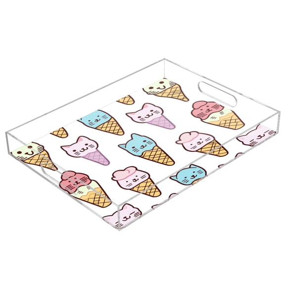 Clear Acrylic Tray Water Cup Tray Teacup Jewelry Storage Tray for Serving and Home Decor Cat Face Ice Cream