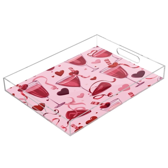 Clear Acrylic Tray Water Cup Tray Teacup Jewelry Storage Tray for Serving and Home Decor Cocktail Pattern