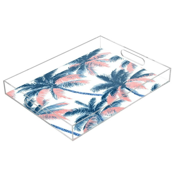 Clear Acrylic Tray Water Cup Tray Teacup Jewelry Storage Tray for Serving and Home Decor Coral Colors Palm Trees