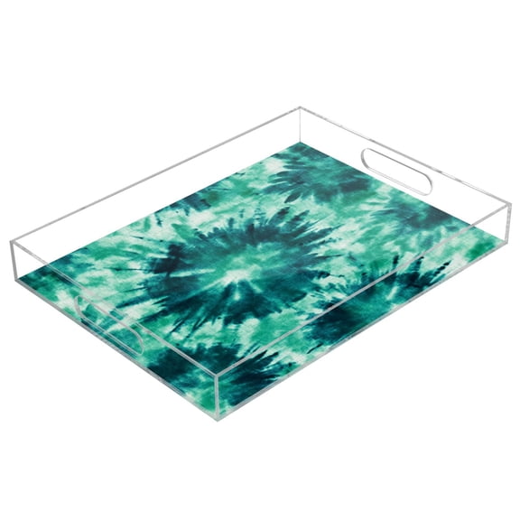 Clear Acrylic Tray Water Cup Tray Teacup Jewelry Storage Tray for Serving and Home Decor Dark Teal Tie-dye Pattern