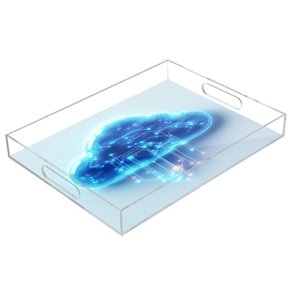 Clear Acrylic Tray Water Cup Tray Teacup Jewelry Storage Tray for Serving and Home Decor Glowing Blue Clouds