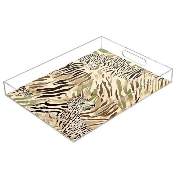 Clear Acrylic Tray Water Cup Tray Teacup Jewelry Storage Tray for Serving and Home Decor Leopard Print Pattern