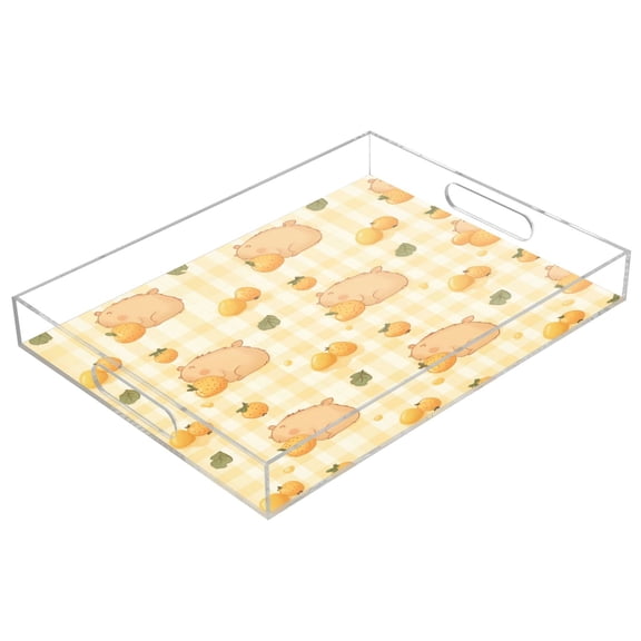 Clear Acrylic Tray Water Cup Tray Teacup Jewelry Storage Tray for Serving and Home Decor Light Brown Capybara