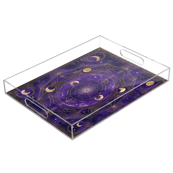Clear Acrylic Tray Water Cup Tray Teacup Jewelry Storage Tray for Serving and Home Decor Purple Celestial Pattern