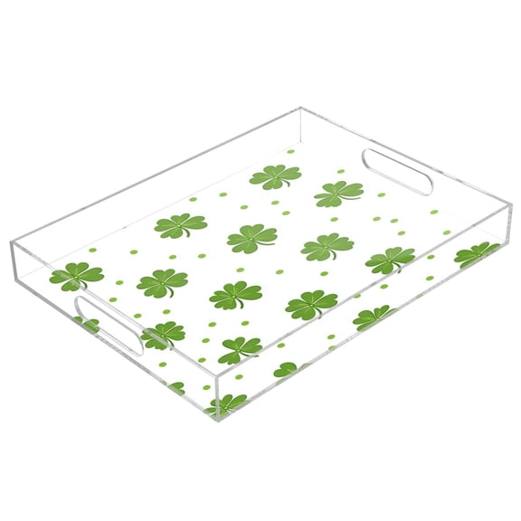 Clear Acrylic Tray Water Cup Tray Teacup Jewelry Storage Tray for Serving and Home Decor Shamrock Leaves and Polka Dots