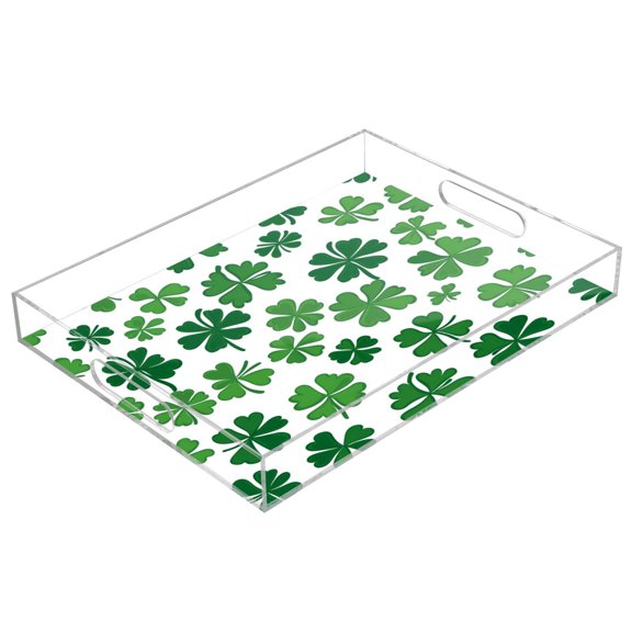 Clear Acrylic Tray Water Cup Tray Teacup Storage Tray for Serving and Home Decor Shamrock Pattern
