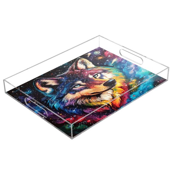 Clear Acrylic Tray Water Cup Tray Teacup Jewelry Storage Tray for Serving and Home Decor Star-studded Wolf