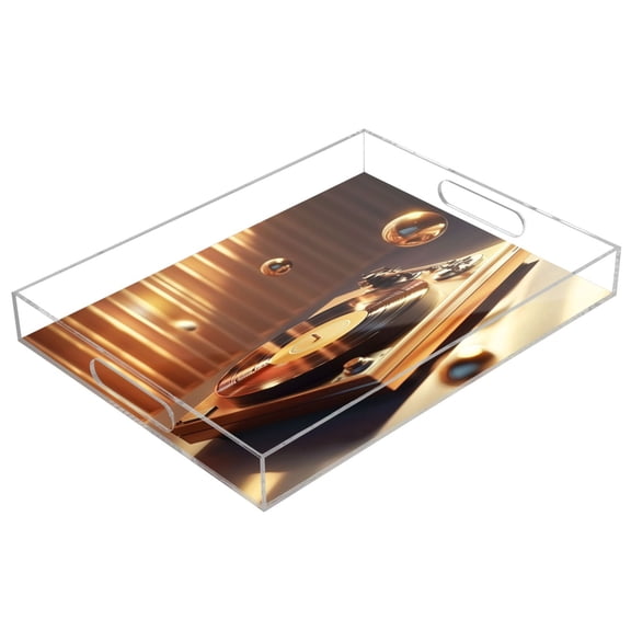 Clear Acrylic Tray Water Cup Tray Teacup Jewelry Storage Tray for Serving and Home Decor Vinyl Record Player Pattern