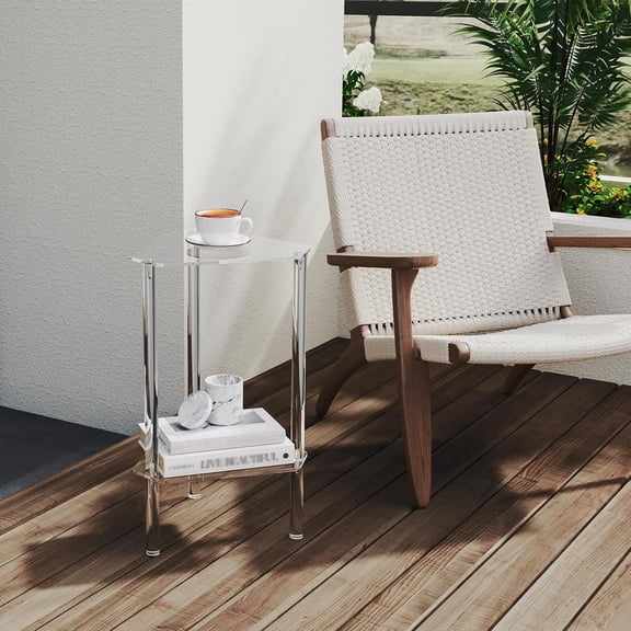 Clear Acrylic Triangle End Table, Corner Side Table for Small Spaces, Small Accent Table for Living Room, Bedroom and Balcony, Easy Assembly$$Furniture