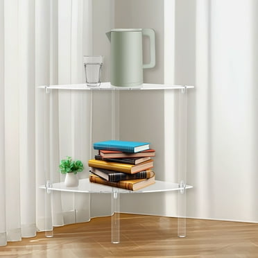 Clear Acrylic Triangle End Table, Corner Side Table for Small Spaces, Small Accent Table for Living Room, Bedroom and Balcony, Easy Assembly