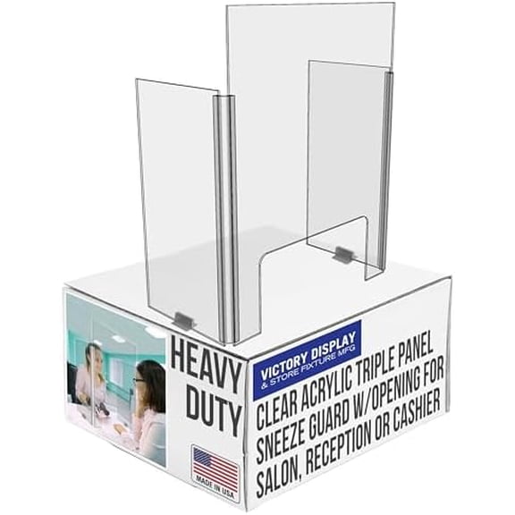 Clear Acrylic Triple Panel Sneeze Guard (24"x31") w/Opening for Salon, Manicure, Nails, Counter, Reception, Checkout- Protect/Shield Employee, Cashier, and Customer from Coughing and Sneezing$$Office