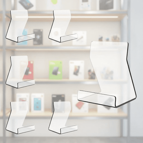 Clear Acrylic Upright Display Stand, 6-Piece 4-Inch Easel Base Holder for Books, Vinyl Records, Album Covers, Artwork, CDs, and Picture Frames in Home, Office, School, or Store Settings