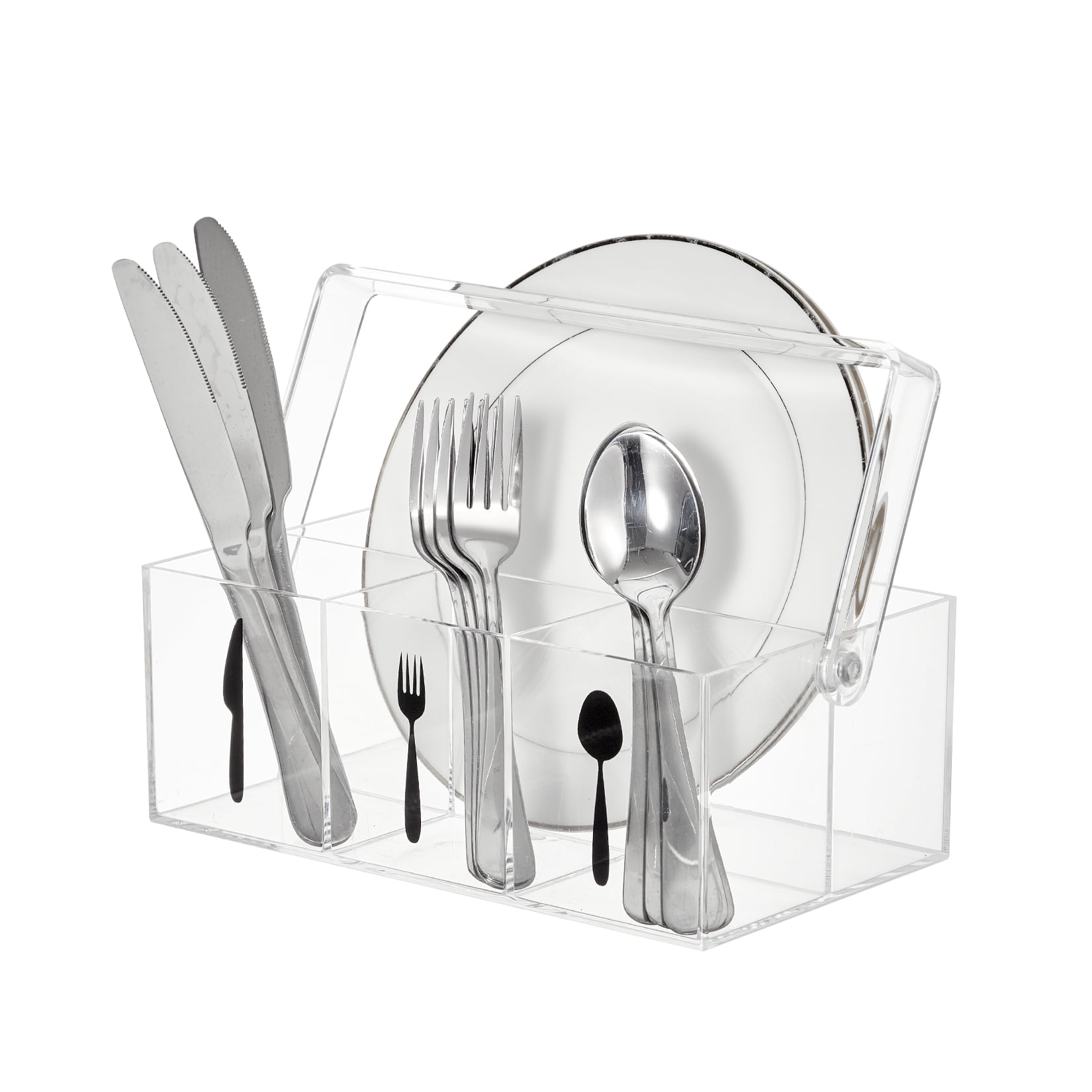 Clear Acrylic Utensil Caddy with Rotating Carry Handle, Divided Cutlery ...