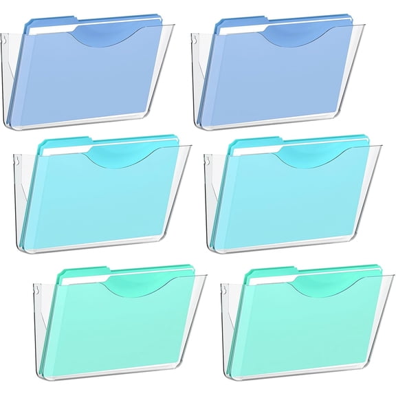 Clear Acrylic Wall File Organizer, One-Piece Mount Holder for Mail Magazines Letter Size Folders, Single Pocket Office, Home or Classroom, 6 Pack Screws Not Included