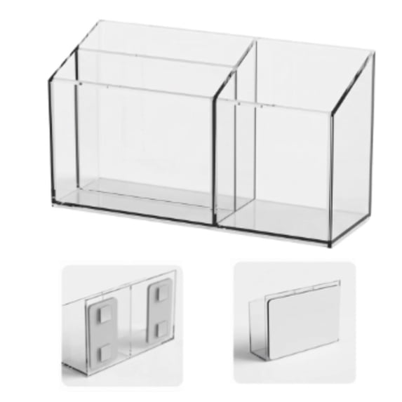 Clear Acrylic Wall Mount Marker Holder, Compartments Adhesive Whiteboard Dry Erase Marker & Eraser Organizer, No Drill Wall Storage Caddy for Office, Classroom, Home,B