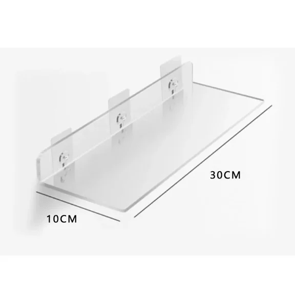 Clear Acrylic Wall Mounted Storage Shelf Punch-Free Perforated Panel Organizer with Adhesive Stickers for Bathroom Kitchen Toilet Space Saving Rack