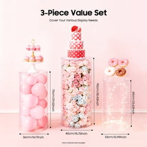 Clear Acrylic Wedding Display Stand Set, 3-Piece Cylinder Table for Decor & Events