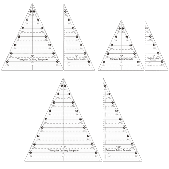 Clear Acrylic Wedge Triangle Ruler Kit (6 Pack), 6", 8", 10" Sewing Templates for Fabric Rotary Cutting, Patchwork Grid Stencils for Blankets, Tapestries & DIY Crafts
