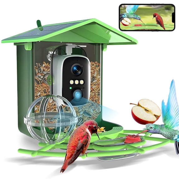 KORALAKIRI Bird Feeder with Camera, Solar Smart Hummingbird Feeder Outdoor with Wireless Camera Bird Houses for Outside Garden, 2K Video Live AI Recognition