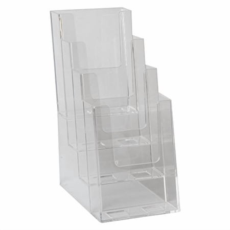 Clear-Ad - LHF-S104 - Acrylic Slant Back 4 Tier Trifold Brochure Display - Plastic Literature Holder for Flyers, Booklets, Bills, Mail, Letters, Cards, Pamphlets, Maps (Pack of 4)