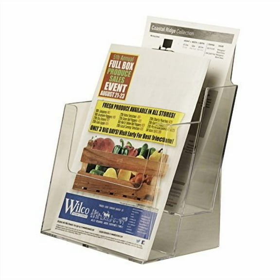 Clear-Ad - LHF-S112 - Acrylic Slant Back 2 Tier 2-Pocket Bifold Brochure Holder 6x9 - Perfect to Display Booklets, Catalogues, Pamphlets, Flyers, Postcards (Pack of 4)