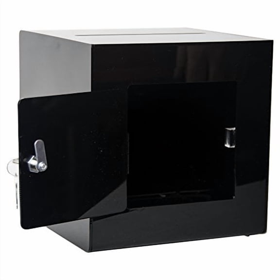 Clear-Ad - SBA-888 - Acrylic Ballot Box with Lock - Plastic Container for Donation Voting, Charity, Survey, Raffle, Contest, Suggestions, Tips, Comments (8x8x8 Black)