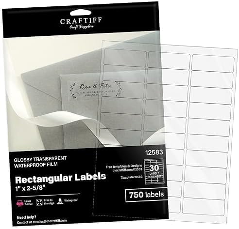Clear Address Labels 1 x 2 5/8 inch Stickers Paper Glossy Transparent ...