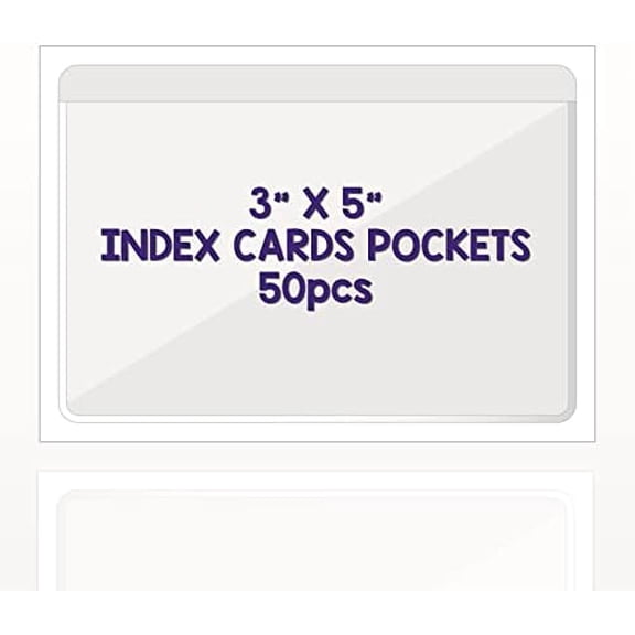 Clear Adhesive 3" x 5" Index Card Pockets With Top Open Loading, 50 Pack, Plastic Labels Holders for Storage Bins and Library, Ideal for Organizing and Protecting Your Cards