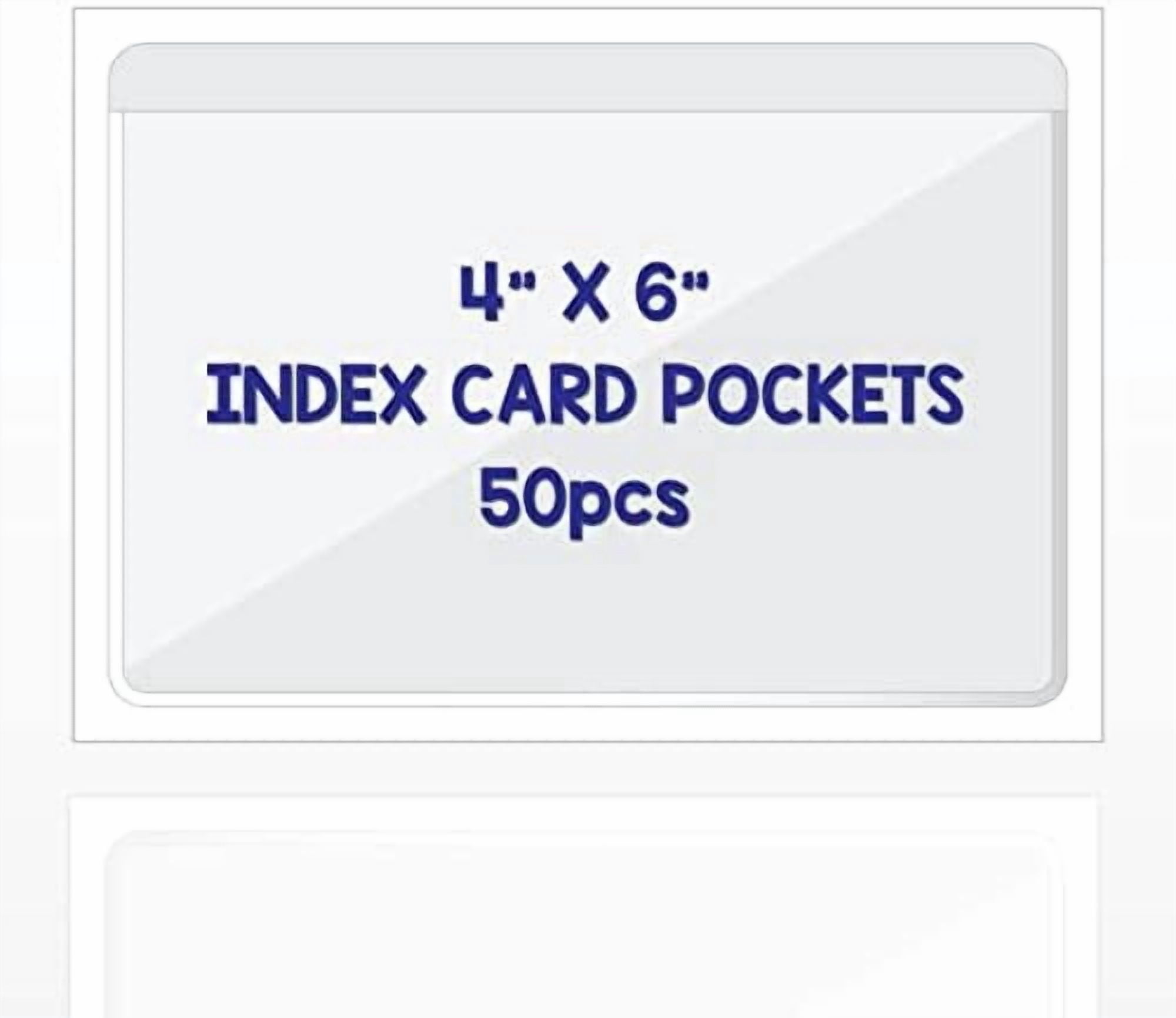 Clear Adhesive 4" x 6" Index Card Pockets with Top Open for Loading, 50 Pack, Plastic Labels Holders for Storage Bins and Library Card, Organizing and Protecting Your Index Cards or Photos