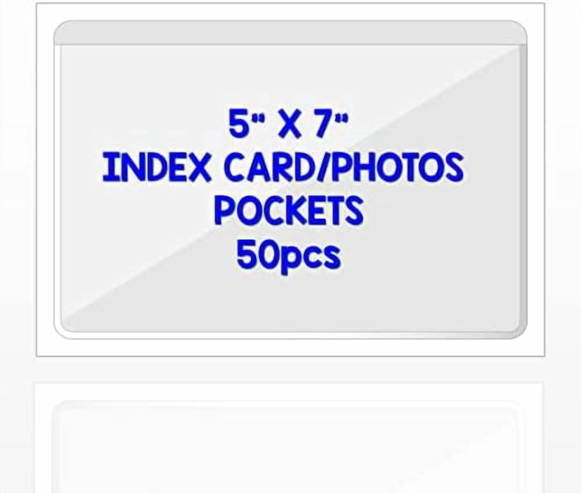 Clear Adhesive 5" x 7" Index Card Pockets with Top Open for Loading, 50 Pack, Plastic Labels Holders for Storage Bins and Library Card, Organizing and Protecting Your Index Cards or Photos