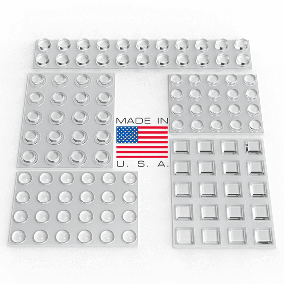 Clear Adhesive Bumper Pads 106-PC Combo Pack (Round, Spherical, Square) - Made in USA - Sound Dampening Transparent Rubber Feet for Cabinet Doors, Drawers, Glass Tops, Picture Frames, Cutting Boards