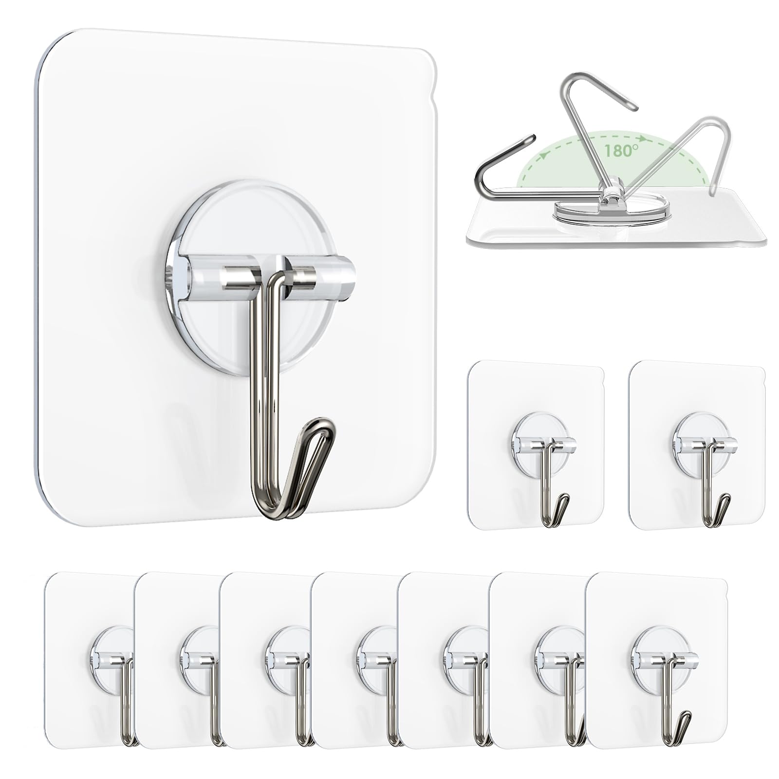Clear Adhesive Hooks for Hanging Heavy Items, 13lb Stainless Steel ...