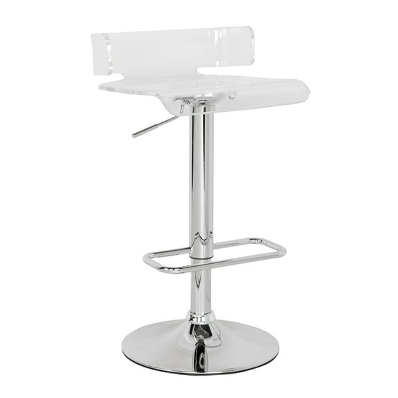 Clear Adjustable Swivel Stool, Silver Base, Modern Bar or Counter Height