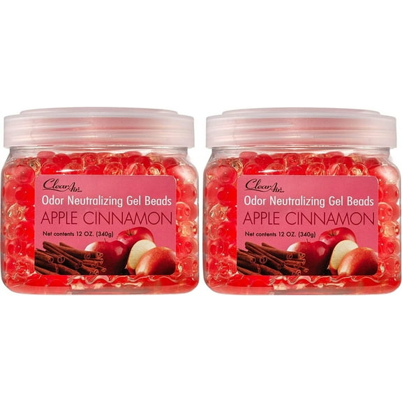 Clear Air 12oz (2-Pack) Odor Eliminator Gel Beads Air Freshener Essential Oils - Apple Cinnamon Scent